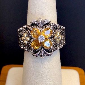 BARBARA BIXBY Yellow Citrine, 18k Gold, Sterling Silver Cocktail Ring Sz 7 NWOT